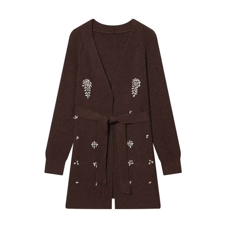Women Autumn Winter Jewelry Bead Knitted Cardigan