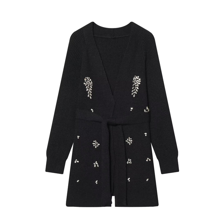 Women Autumn Winter Jewelry Bead Knitted Cardigan