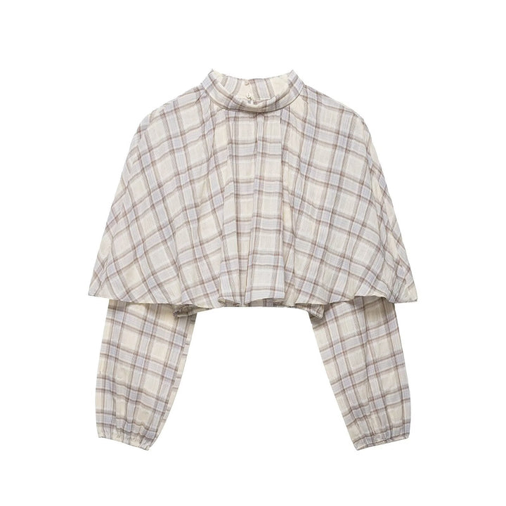 Spring Women Clothing Plaid Laminated Decoration Short Shirt Top