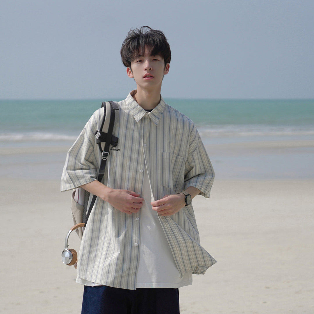 Men's Solid-Color Striped Short-Sleeve Top