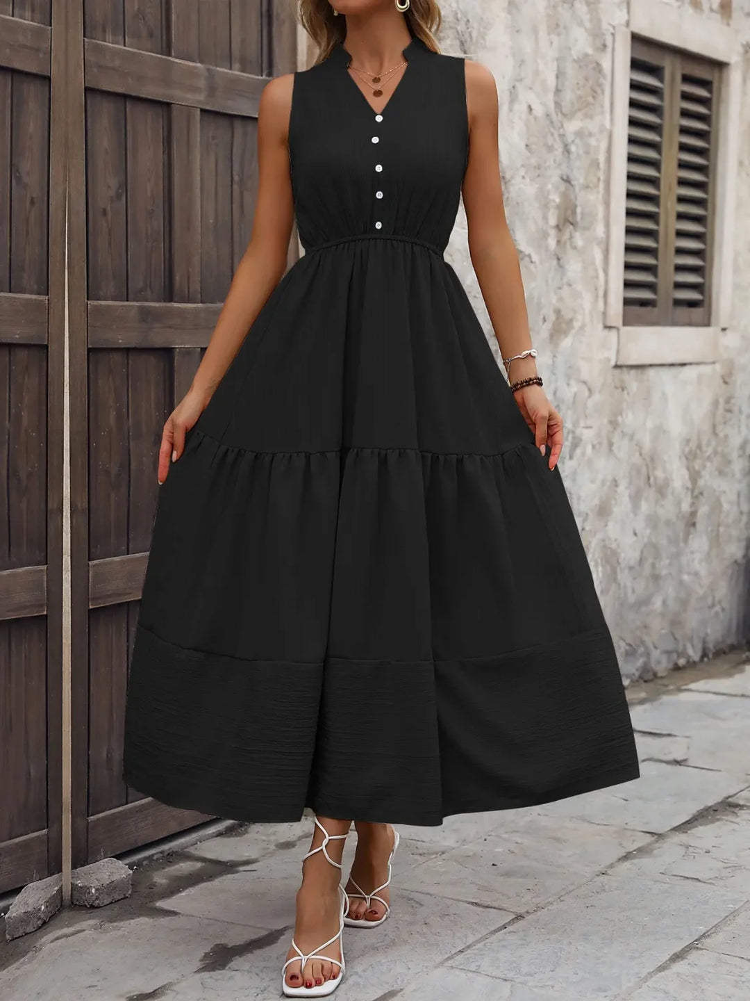 Notched Sleeveless Maxi Tank Dress