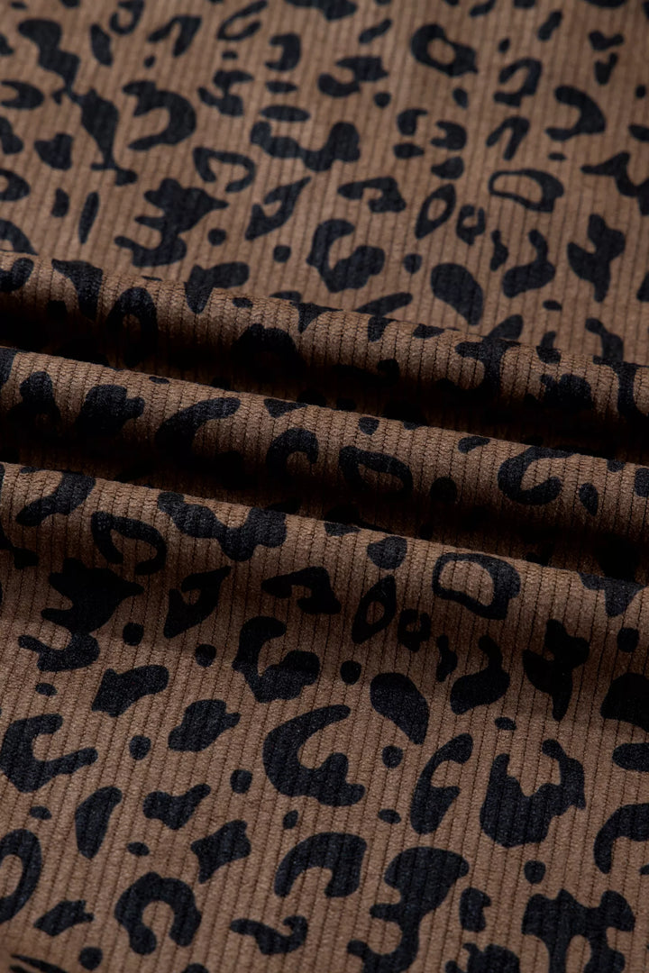 Leopard Print Quarter Zip Corduroy Sweatshirt