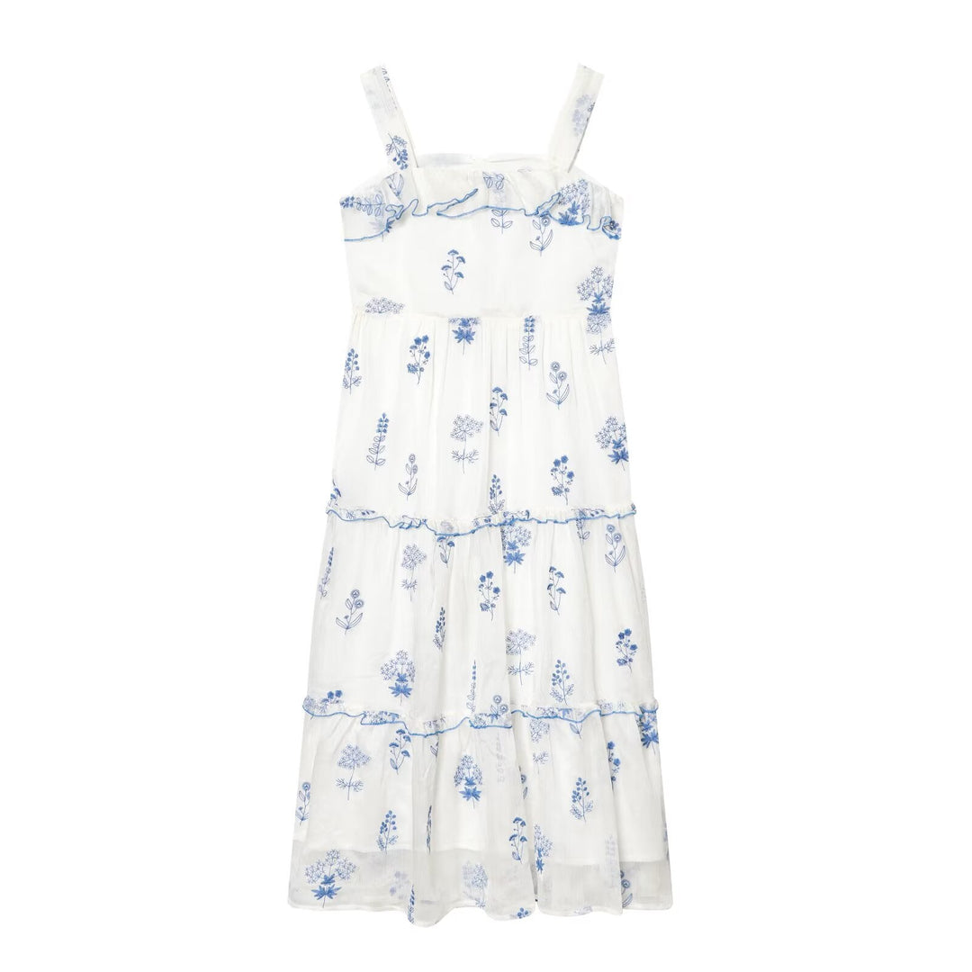 Gentle Sweet Lotus Leaf Lace up Embroidered off the Shoulder Slip Dress Dress Summer Slim Youthful Holiday Midi Dress