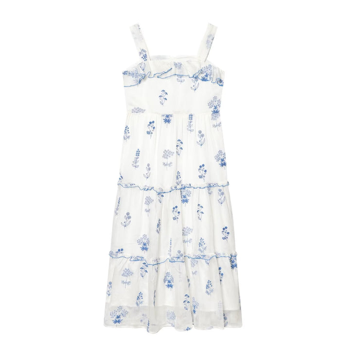 Gentle Sweet Lotus Leaf Lace up Embroidered off the Shoulder Slip Dress Dress Summer Slim Youthful Holiday Midi Dress