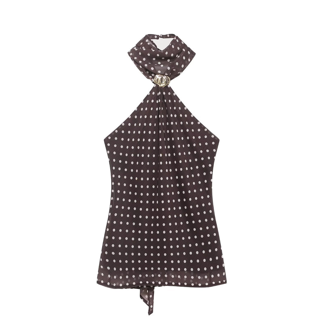 Women Clothing Spring Backless Polka Dot Accessories Hanging Collar Top