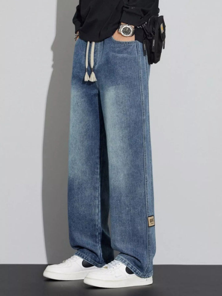 Men's Plus Size Washed Wide Leg Relaxed Fit Jeans