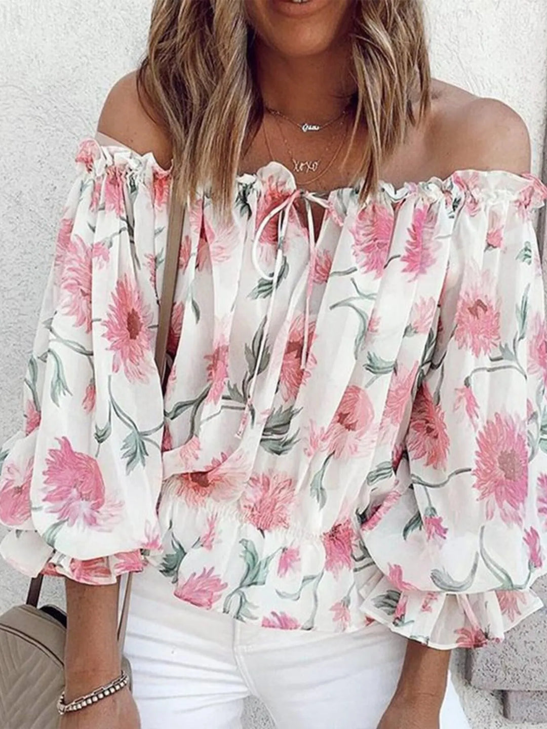 Off-Shoulder Floral Print Blouse