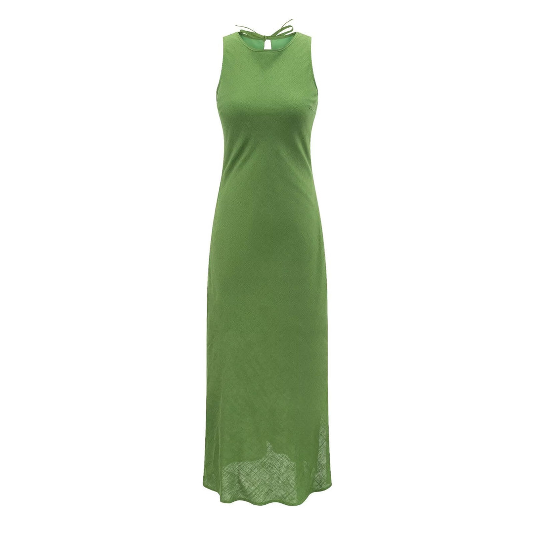 Green Vest Dress Summer Waist Controlled Slim Fit Slimming Split Vacation Dress