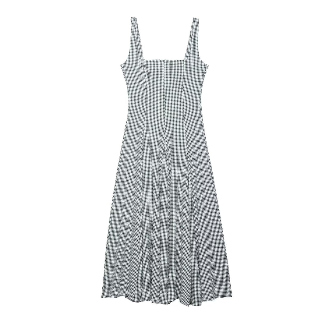 Women Clothing Spring Bandage Dress Plaid Midi Dress