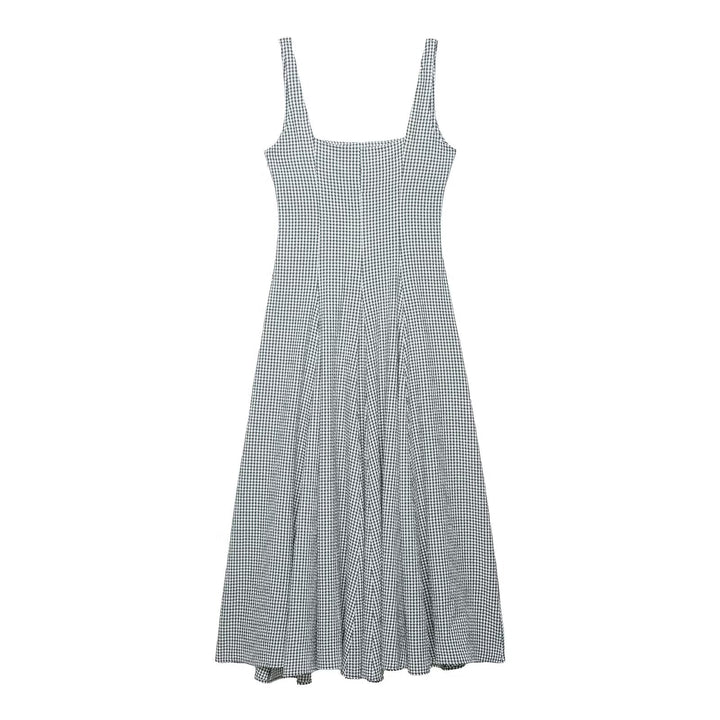 Women Clothing Spring Bandage Dress Plaid Midi Dress