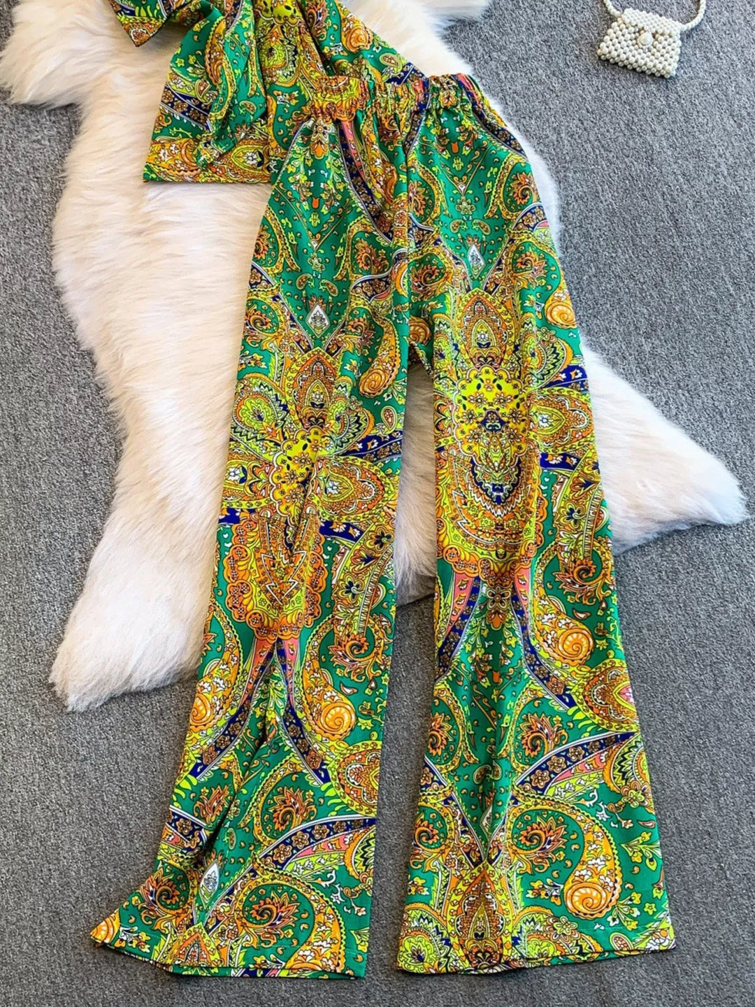Printed Cami and Wide Leg Pants Set