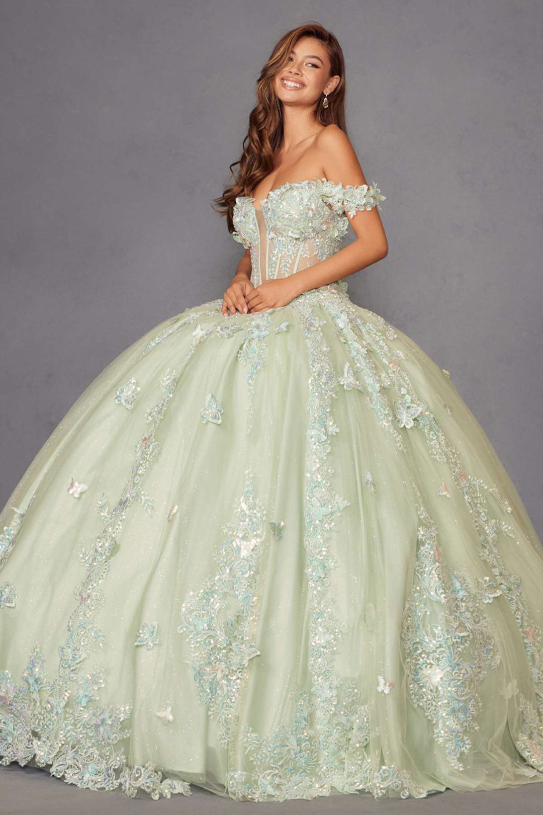 Juliet JT1485J Off the Shoulder Cinderella Quinceanera Ball Gown