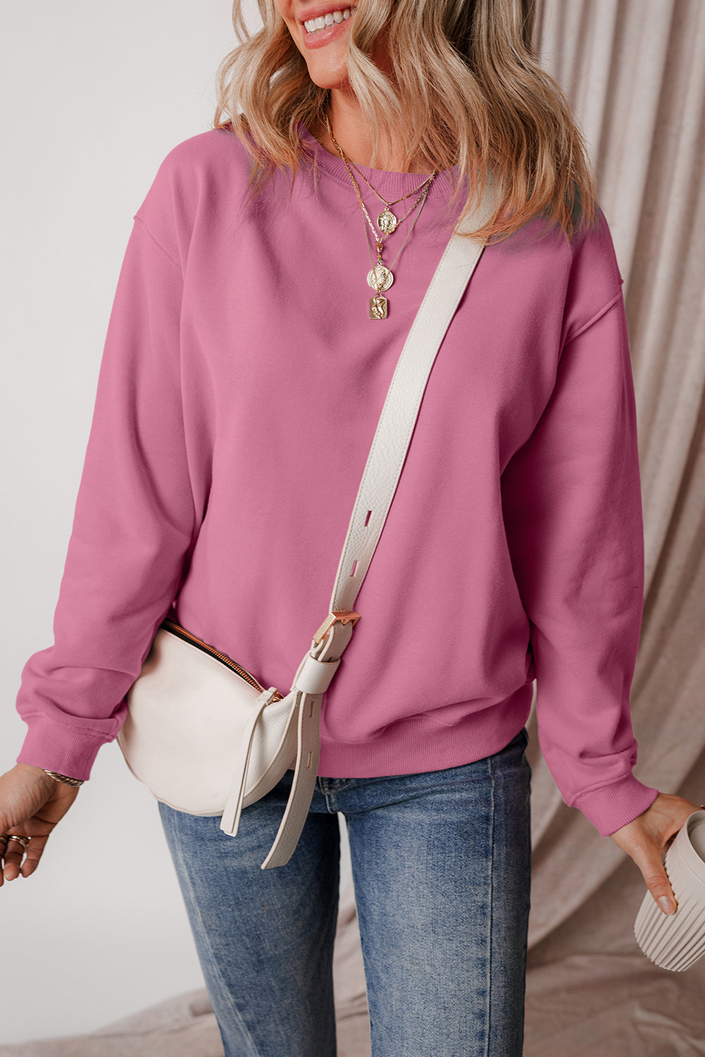 Meadow Mauve 純色羊毛內裡落肩毛圈布衛衣