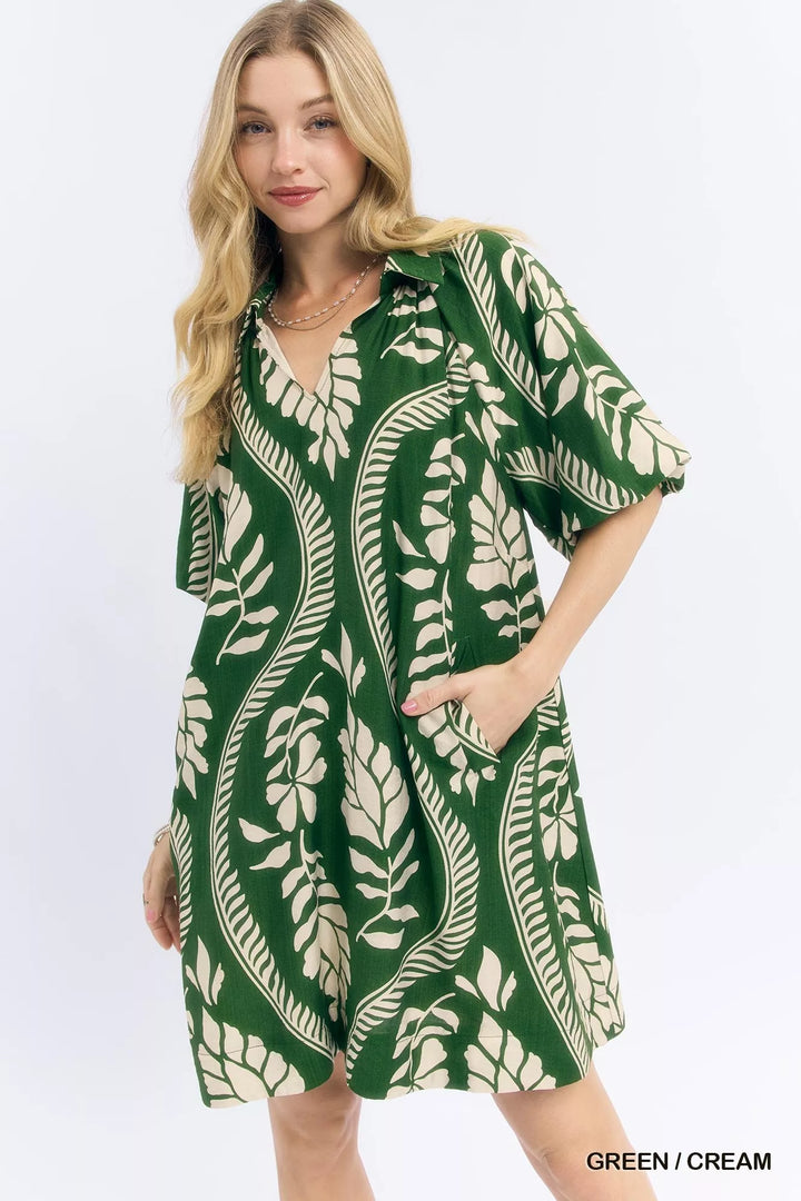 Umgee Leafy Ogee Print Mini Dress