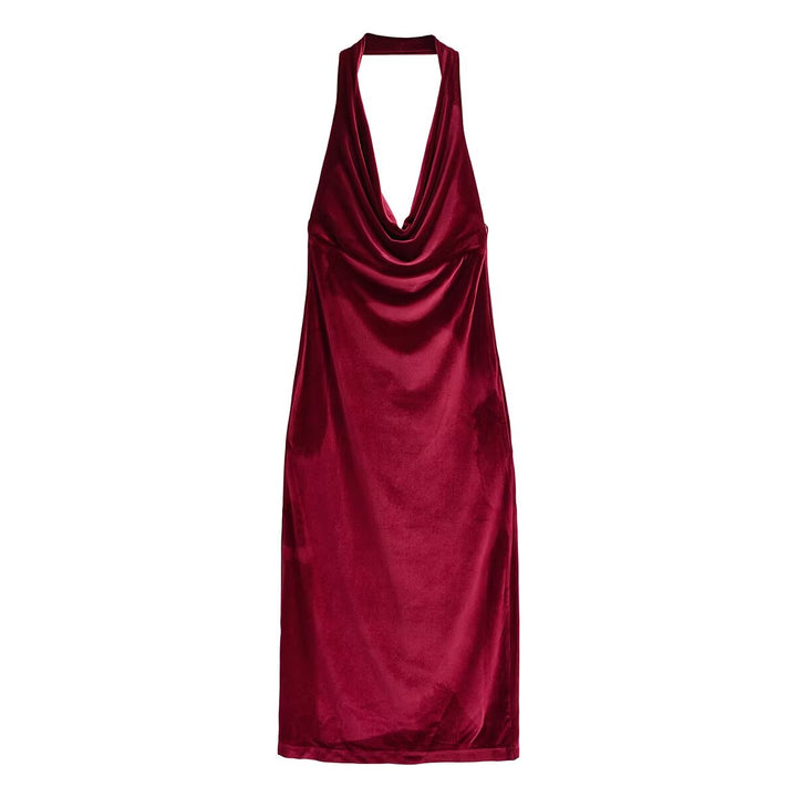 Women Clothing Summer French Design Backless Wine Red Dress