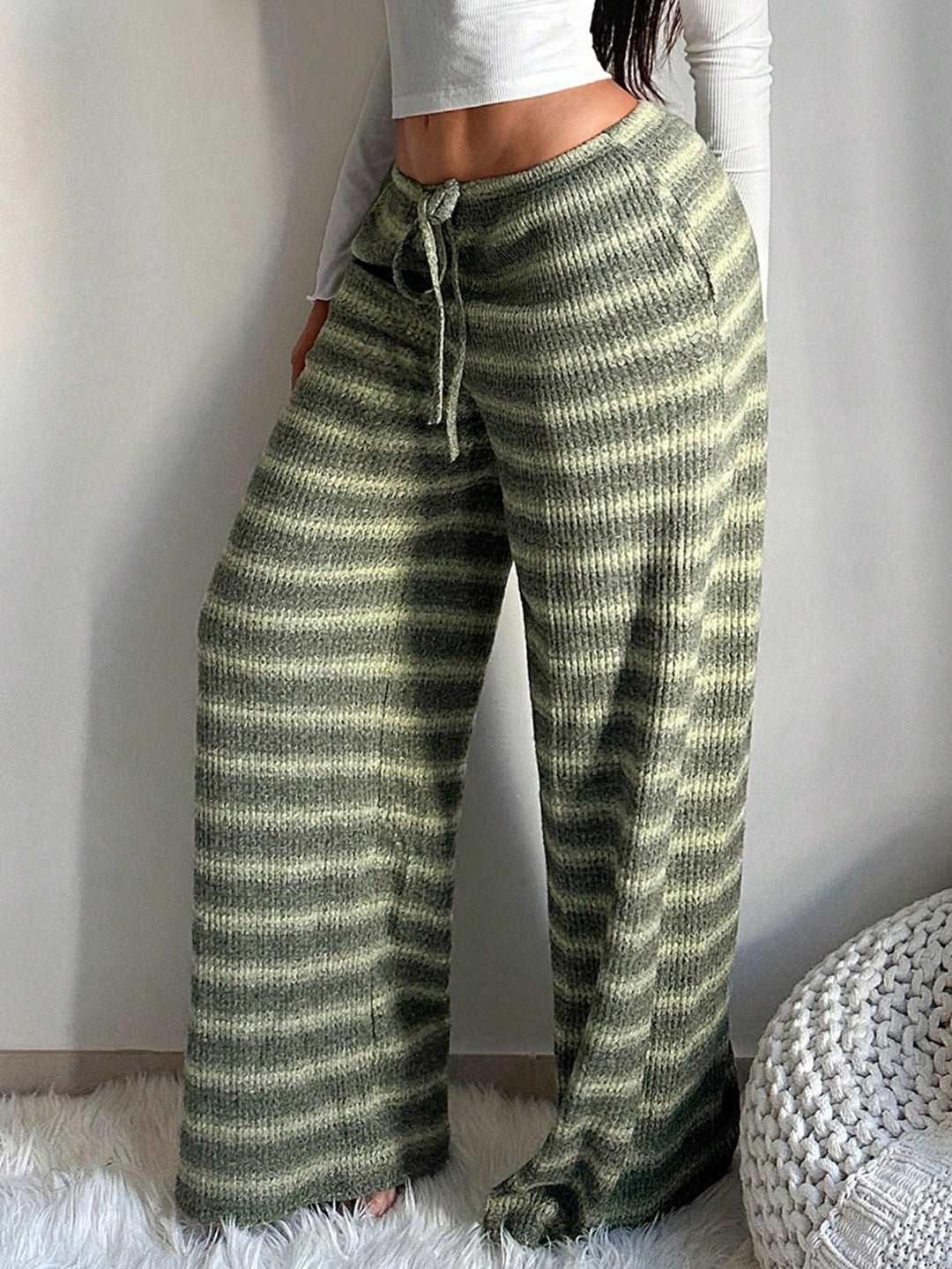 Slimming Loose Casual Contrast Color Striped Trousers Straight-leg Casual Pants Women