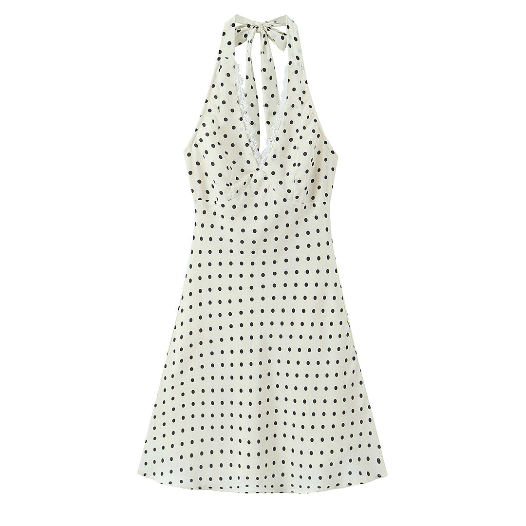 Spring Lace Lace Band Halter Backless Slimming Dress