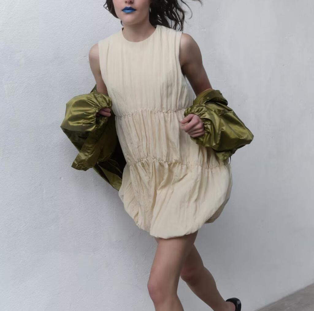 Women Clothing Summer Simple Pleated Balloon Dress