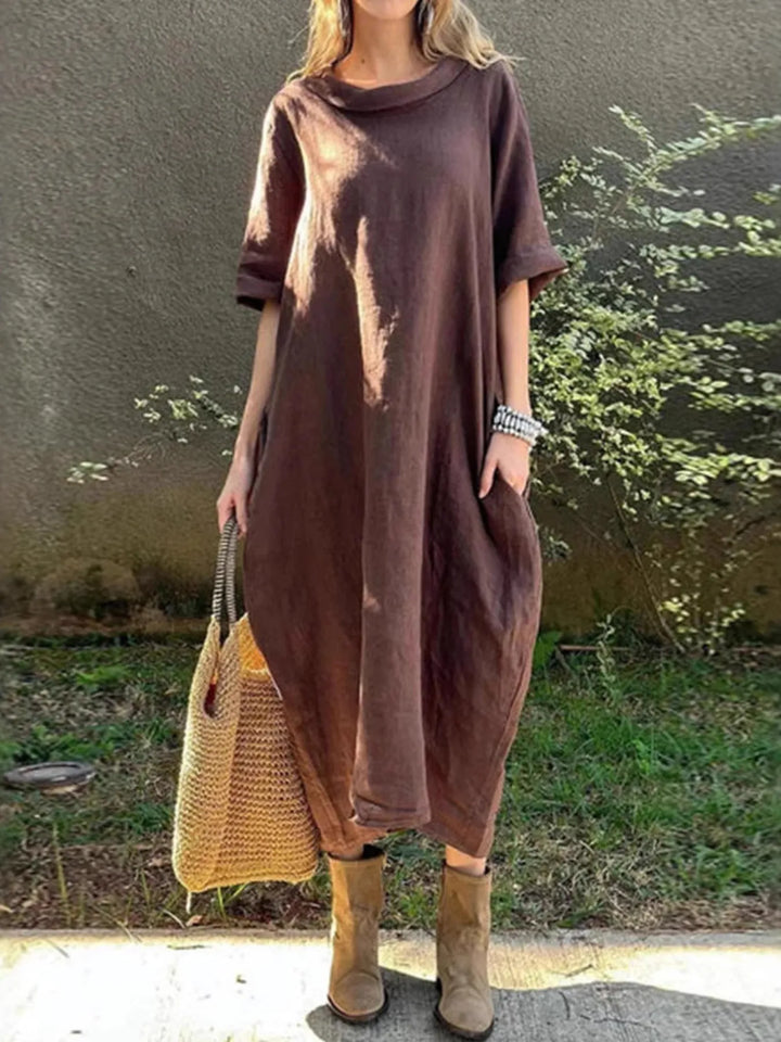 Full Size Casual Loose Fit Round Neck Midi Dress Plus Size