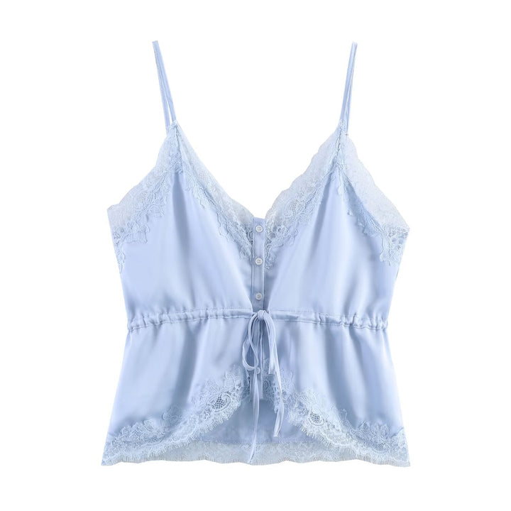 Women Clothing Lace Decorative Silk Satin Texture Top Camisole