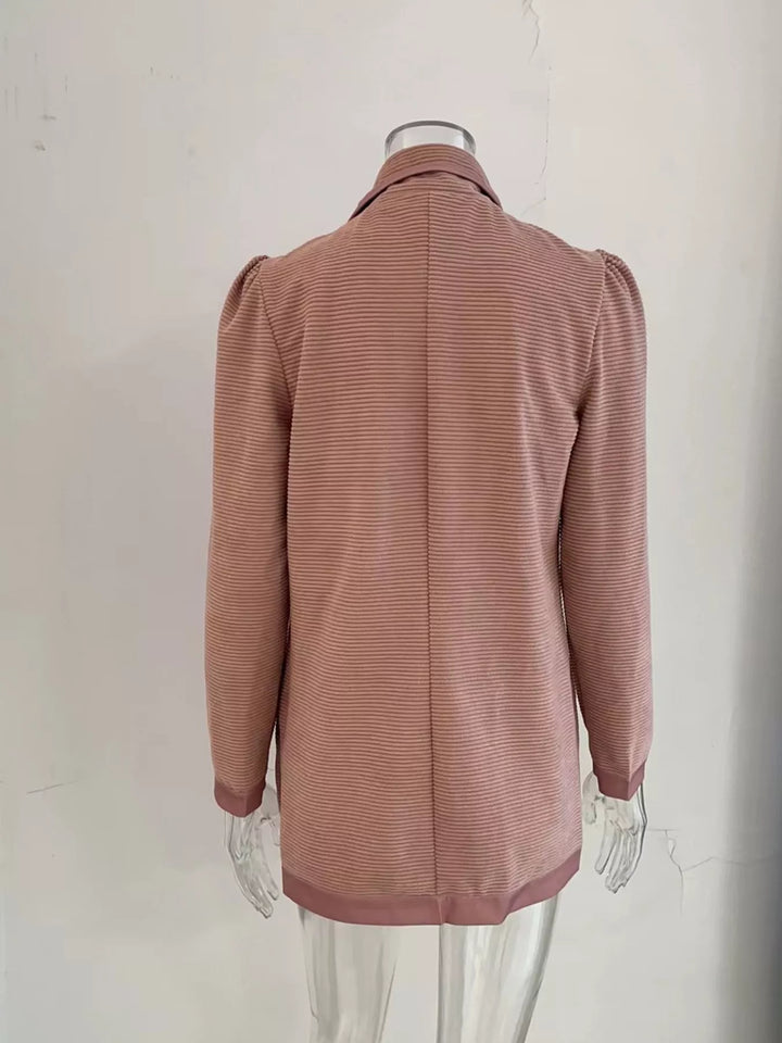 Texture Knit Double-Breasted Blazer