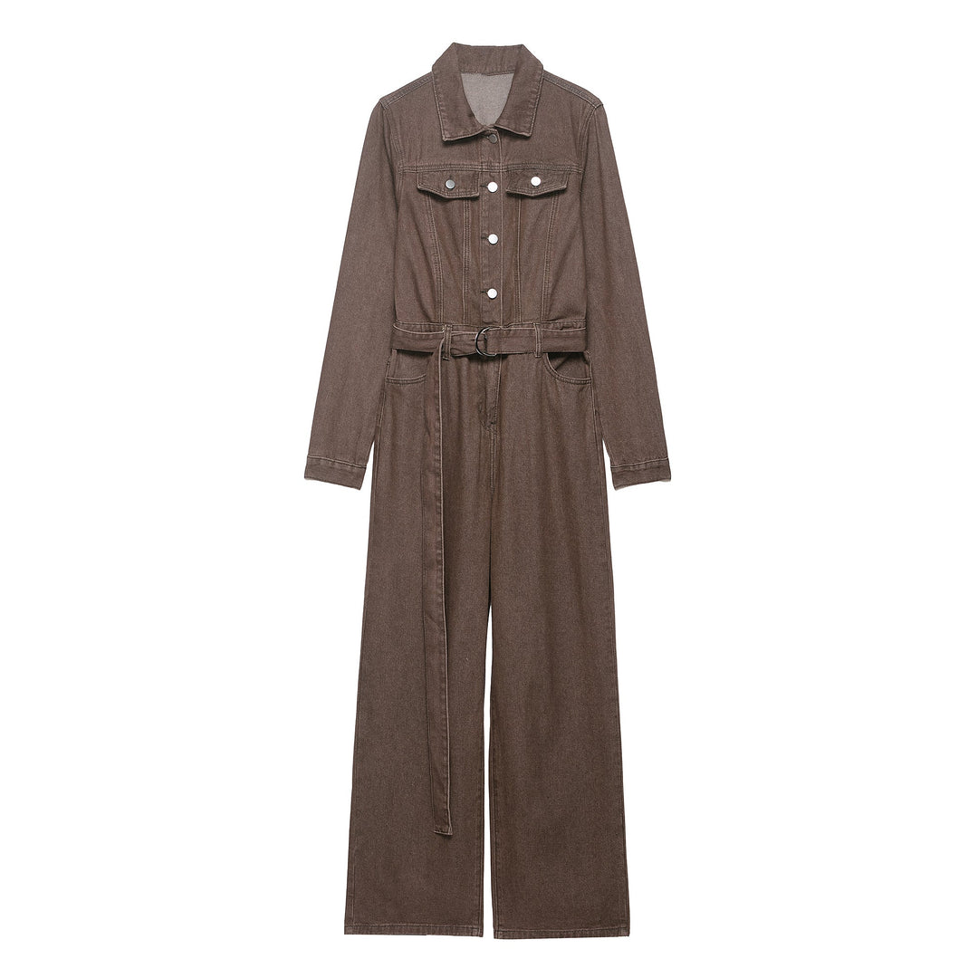 Women Clothing Summer Casual Solid Color Denim Cargo Pants Jumpsuit