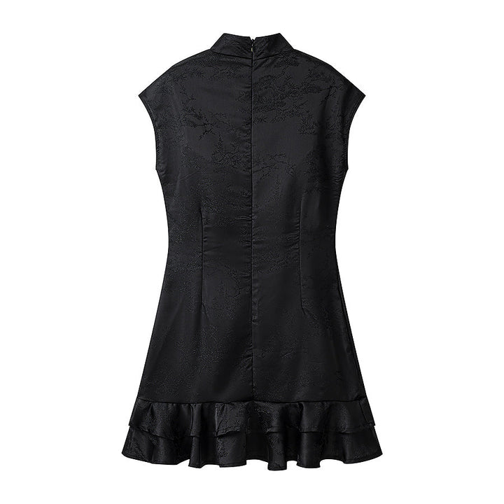 Summer Stand Collar Dress Tight Waist Women Clothing Ruffled Popular Dress