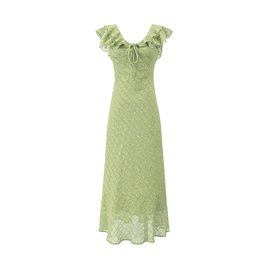 Floral Flounce V neck Summer Waist Slimming Printed Dress Long Dresses