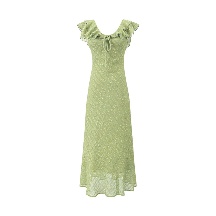 Floral Flounce V neck Summer Waist Slimming Printed Dress Long Dresses
