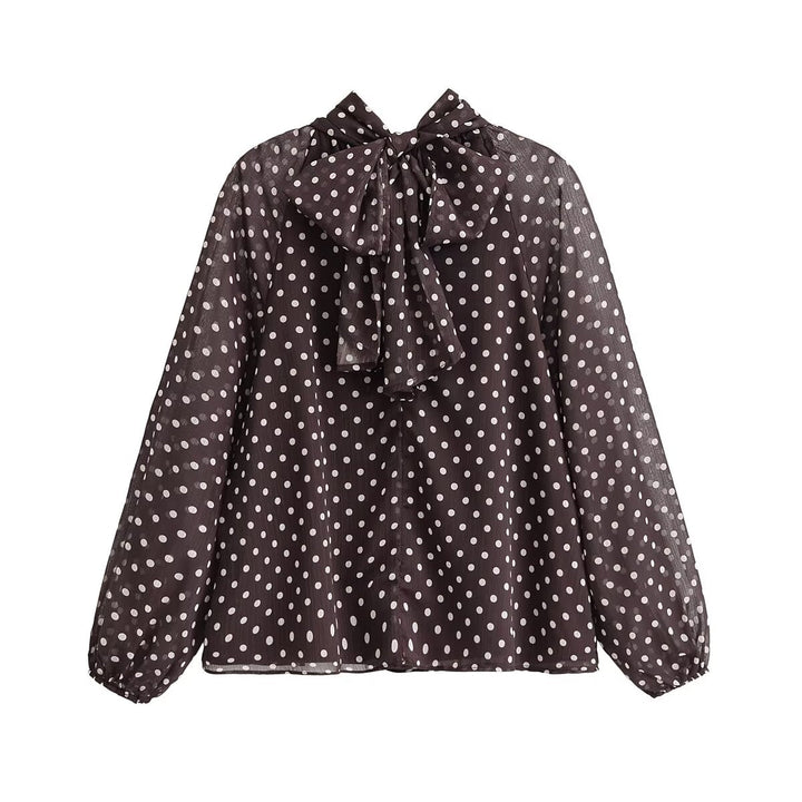 Autumn Bowknot Decoration Polka Dot Printed Shirt