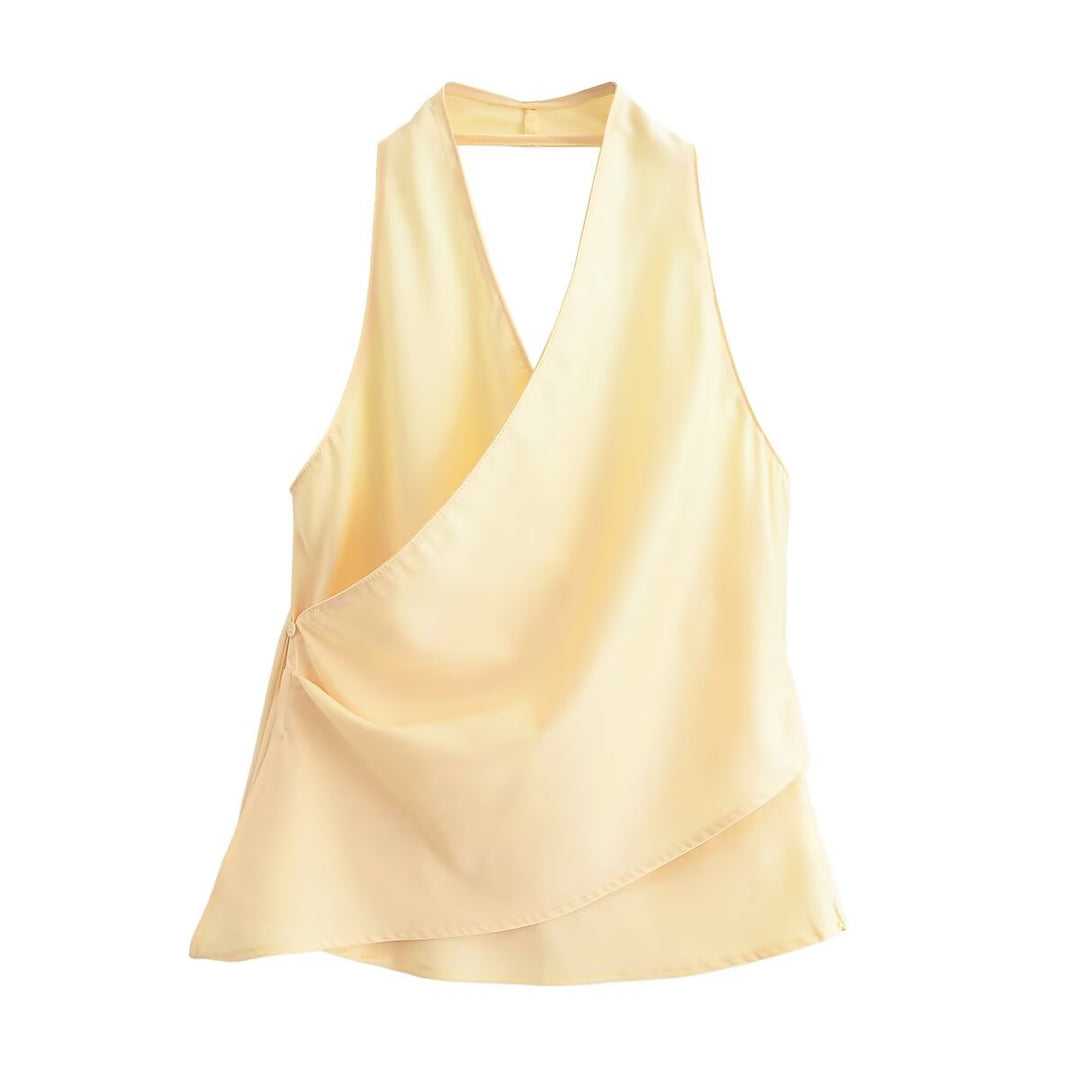 Summer Top Product Graceful Satin Irregular Asymmetric Sleeveless Halter Easy Matching Sling Top
