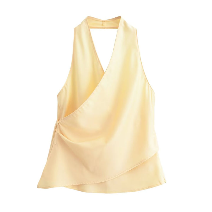 Summer Top Product Graceful Satin Irregular Asymmetric Sleeveless Halter Easy Matching Sling Top