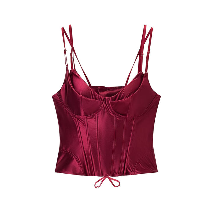 Summer Women Clothing All Match Solid Color Sleeveless Slimming Satin Spaghetti Strap Camisole Top