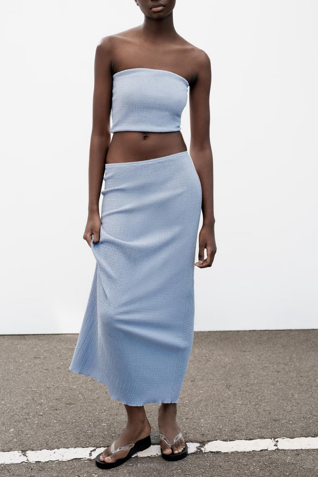Women Summer Texture Tank Top Midi Skirt Set