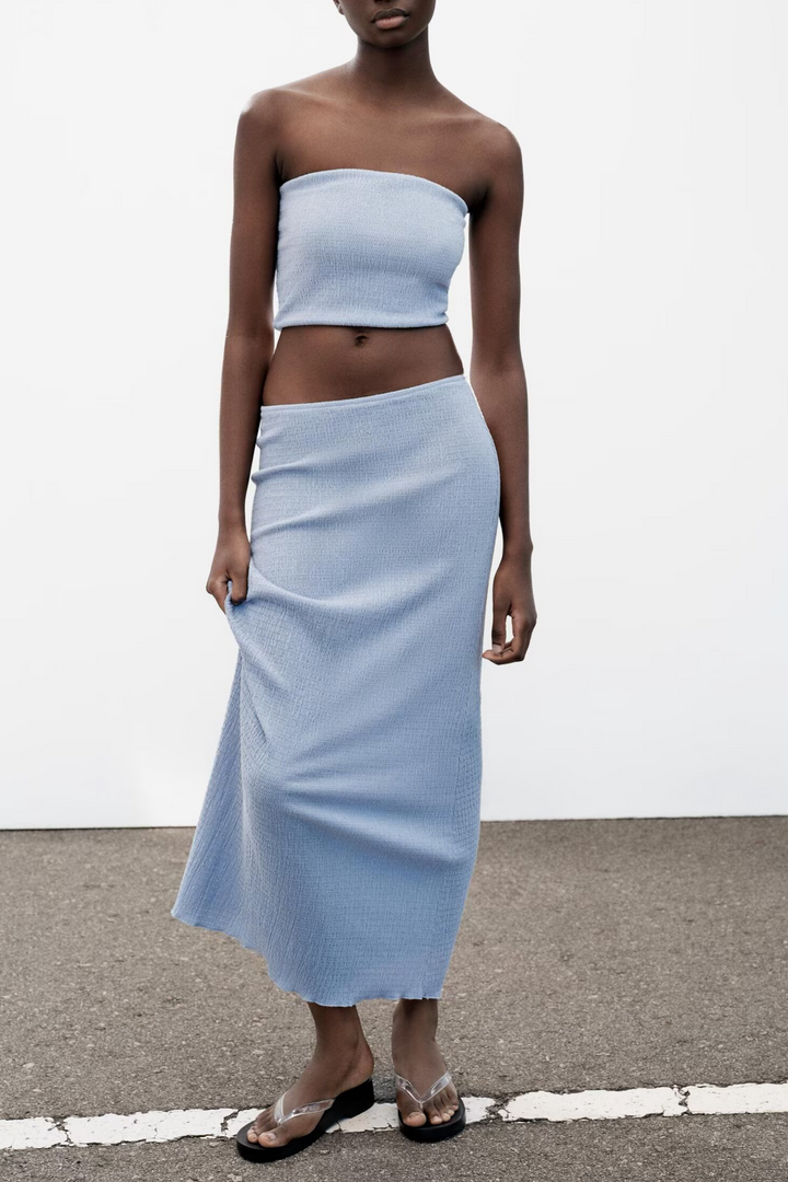 Women Summer Texture Tank Top Midi Skirt Set