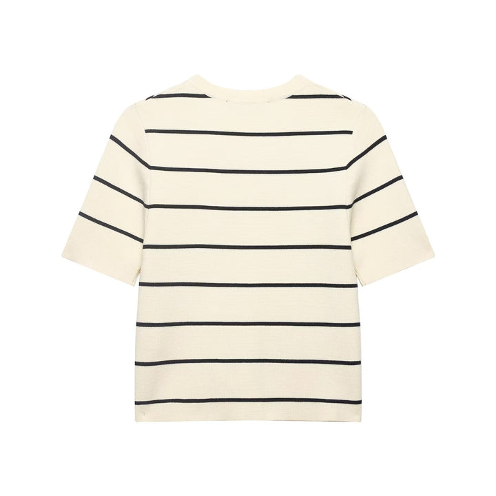 Women Striped Short Sleeved Knitted Jacket Mini Skirt Stes