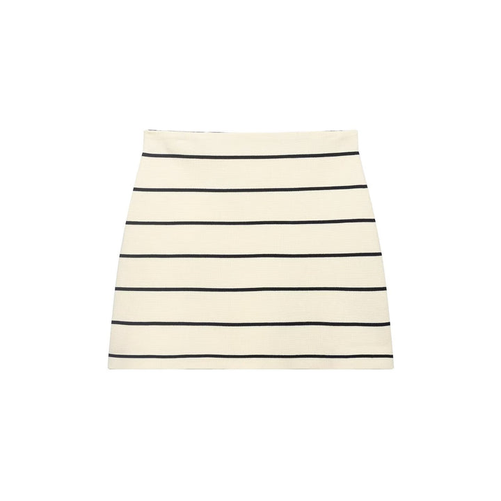 Women Striped Short Sleeved Knitted Jacket Mini Skirt Stes