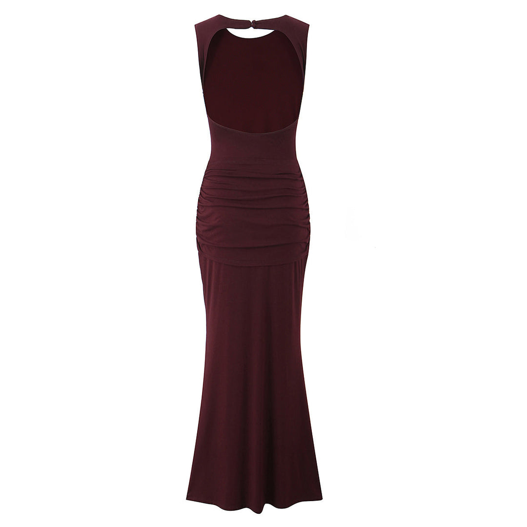 Women Clothing Summer Irregular Asymmetric Slim Fit Ruched round Neck Sleeveless Dress