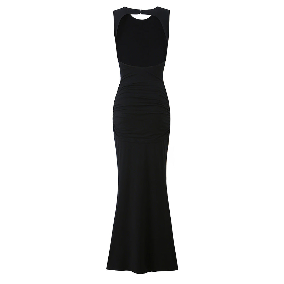 Women Clothing Summer Irregular Asymmetric Slim Fit Ruched round Neck Sleeveless Dress
