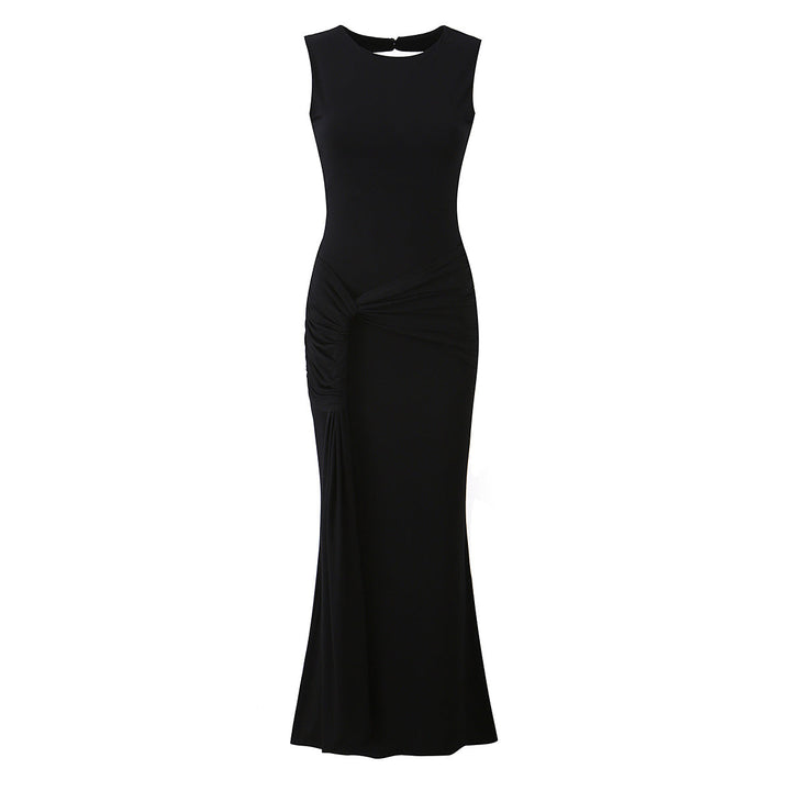 Women Clothing Summer Irregular Asymmetric Slim Fit Ruched round Neck Sleeveless Dress