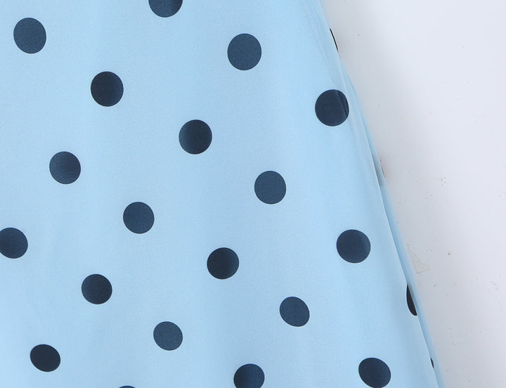 Gentle Elegant Pink Polka Dot Brace Dress Women Vintage Backless Lace up Design Tight Waist Maxi Dress