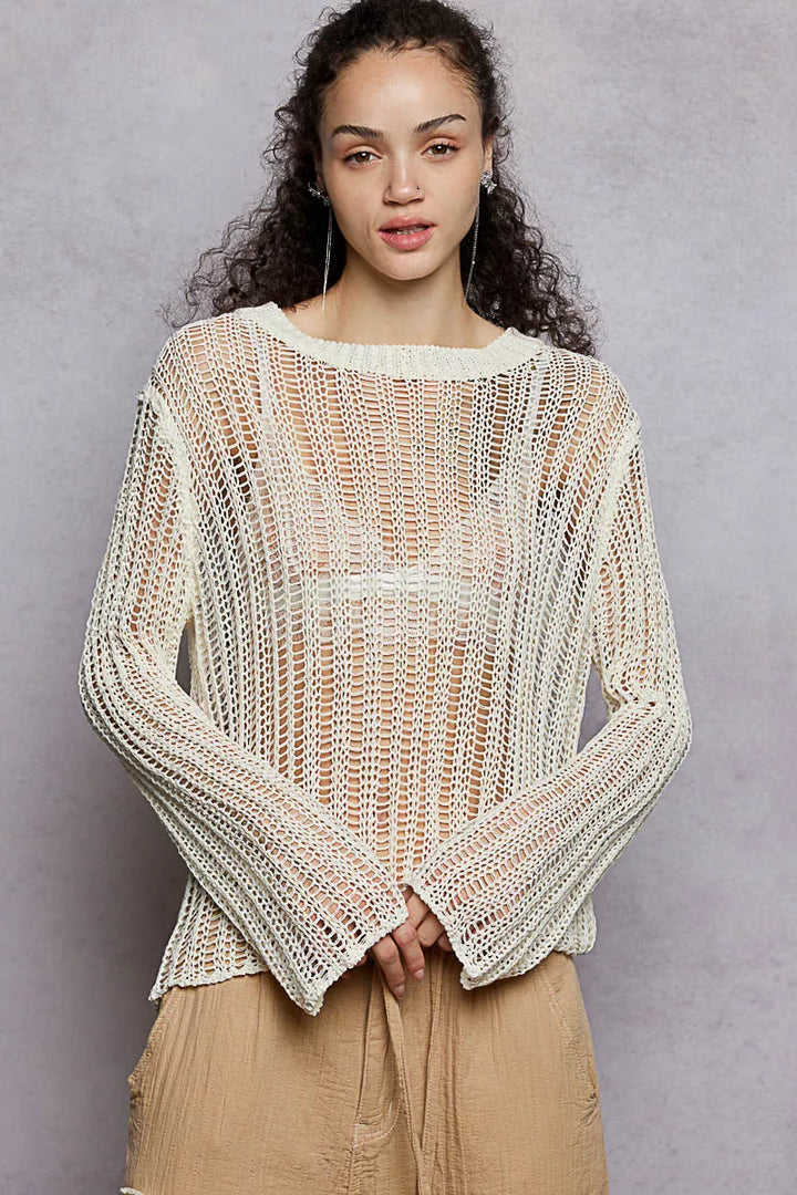 POL Openwork Round Neck Knit Cover Up