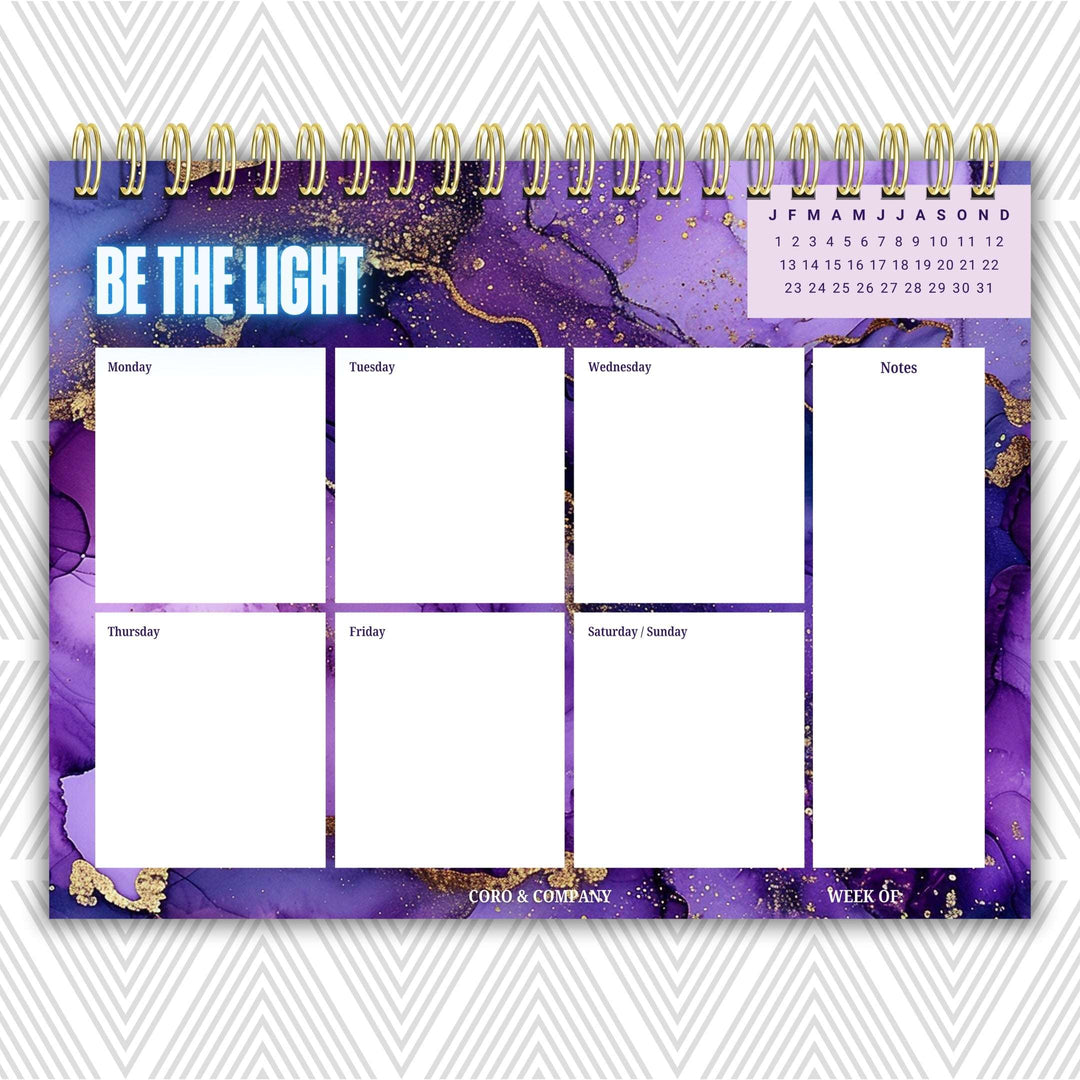 Be The Light Weekly Desk Planner | Undated Self-Love Weekly Planner