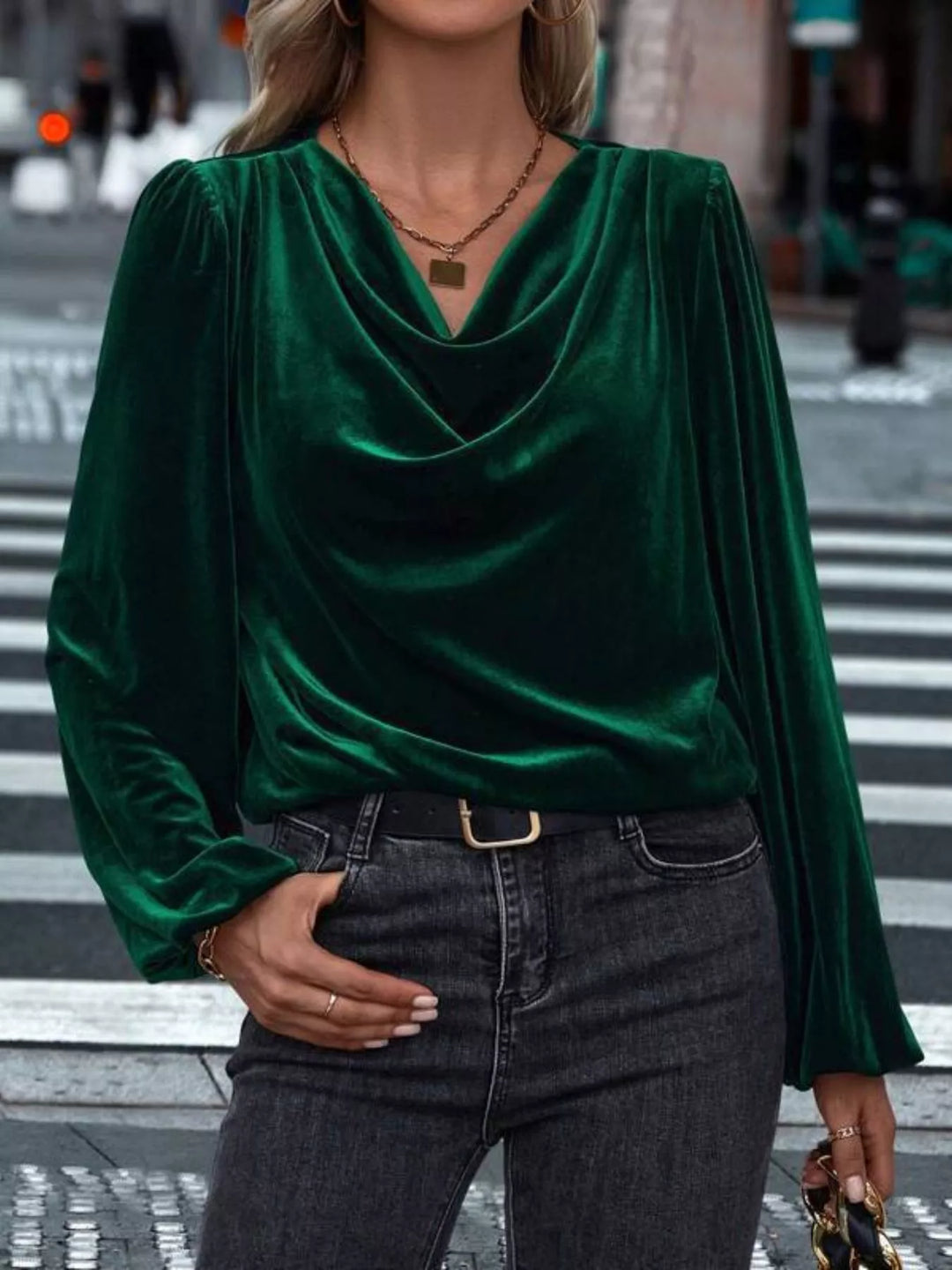 Full Size Velvet Cowl Neck Blouse Plus Size