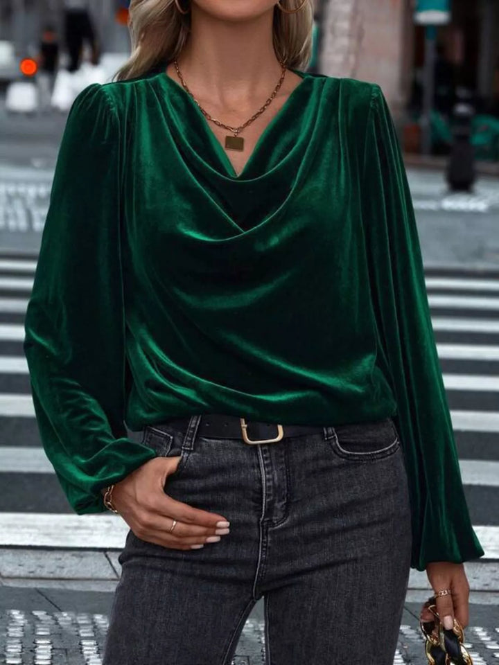 Full Size Velvet Cowl Neck Blouse Plus Size
