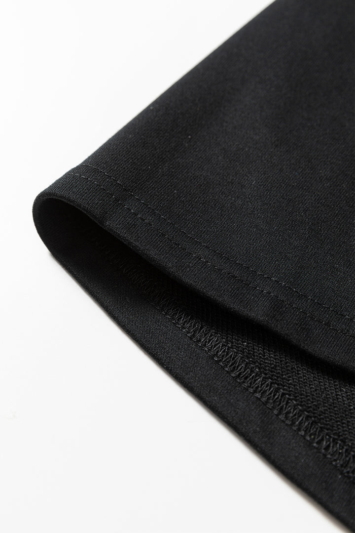 Black Contrast Piping Crewneck Pullover Mini Skirt Set