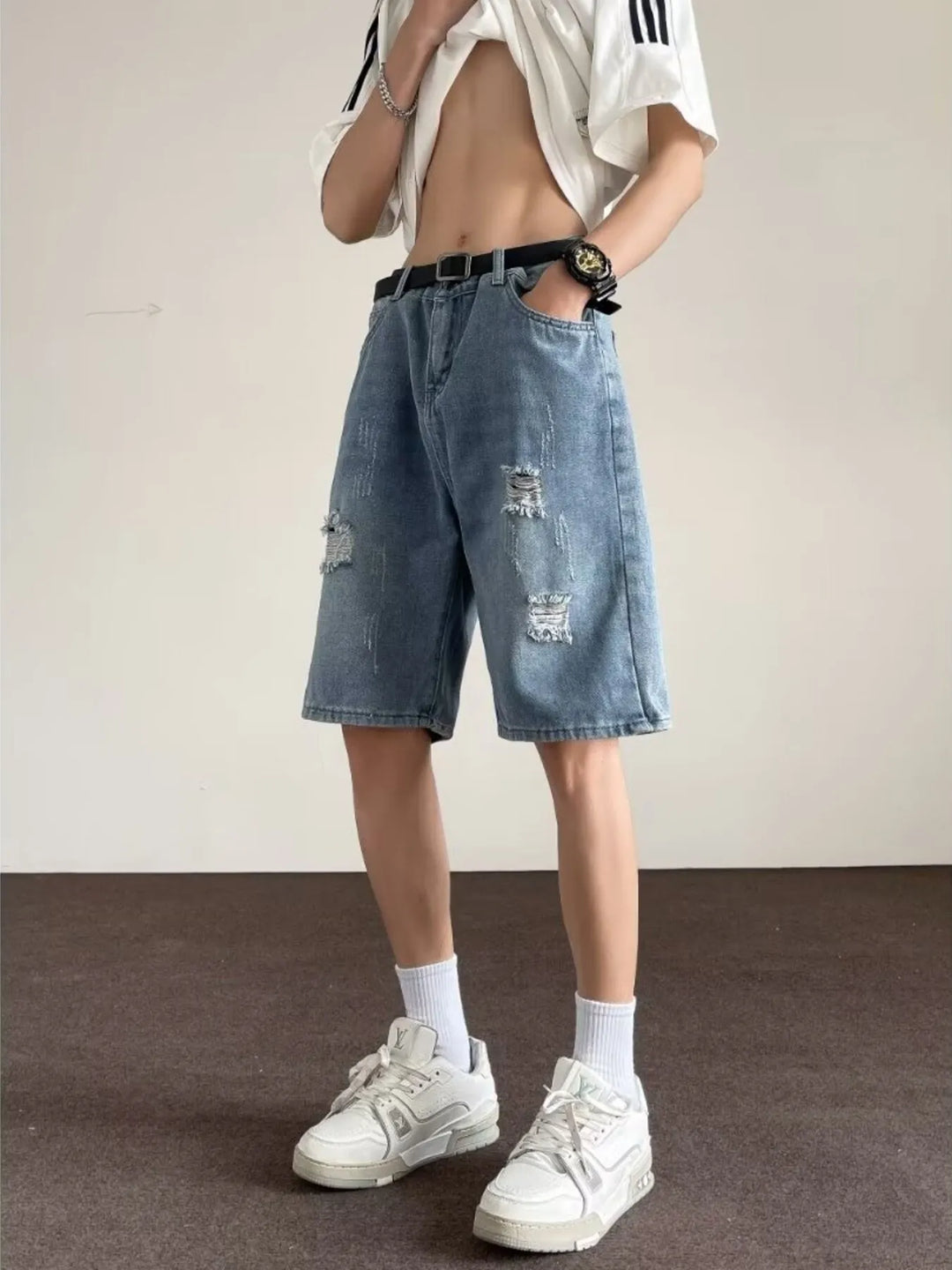 Men's Full Size Ripped Casual Loose Fit Denim Shorts Plus Size