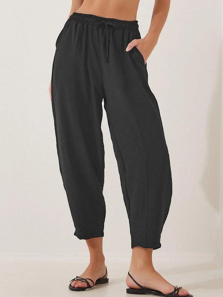 Full Size Drawstring Wide Leg Cropped Pants Plus Size