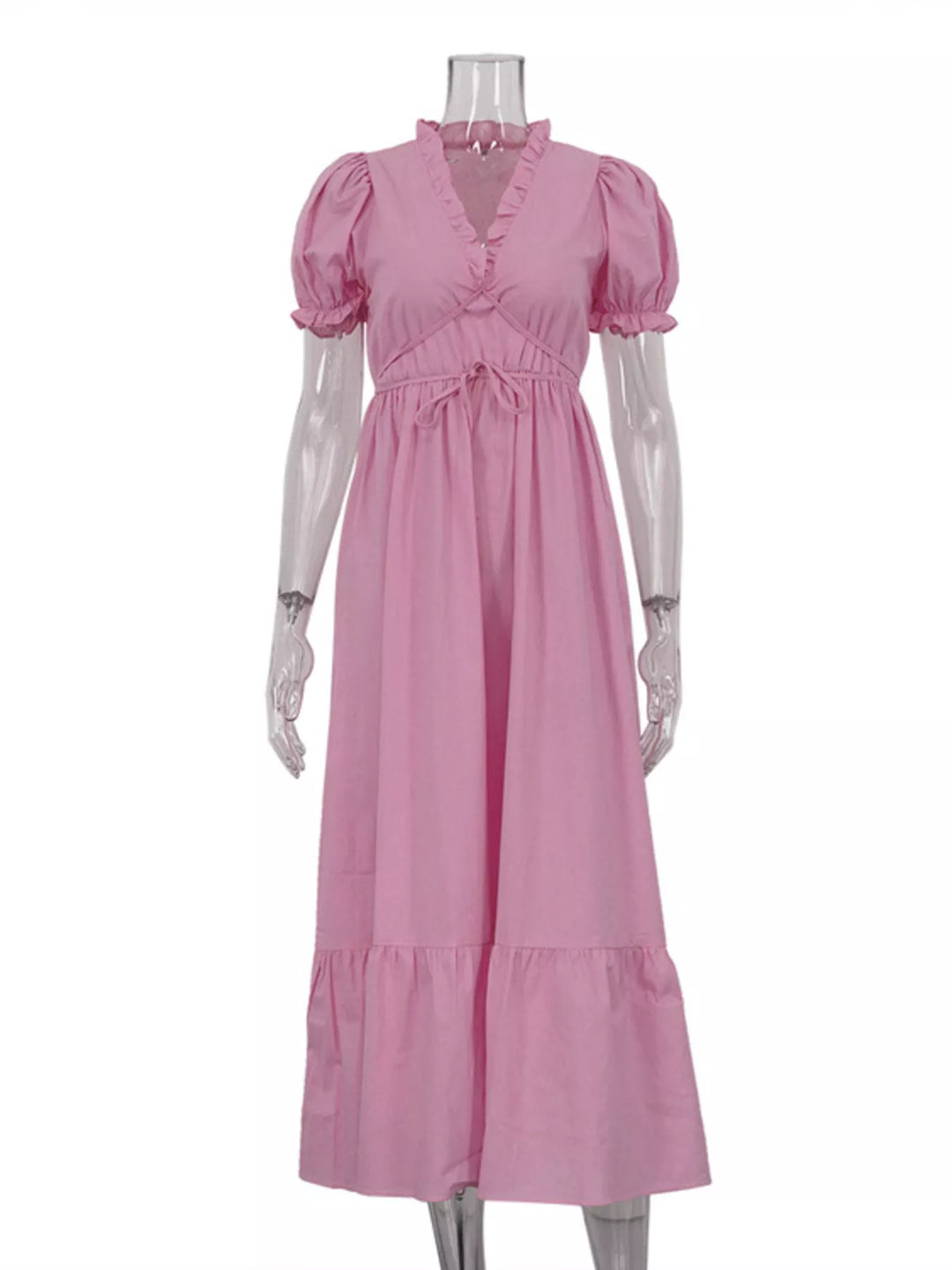 Tie Waist Puff Sleeve Maxi Dress