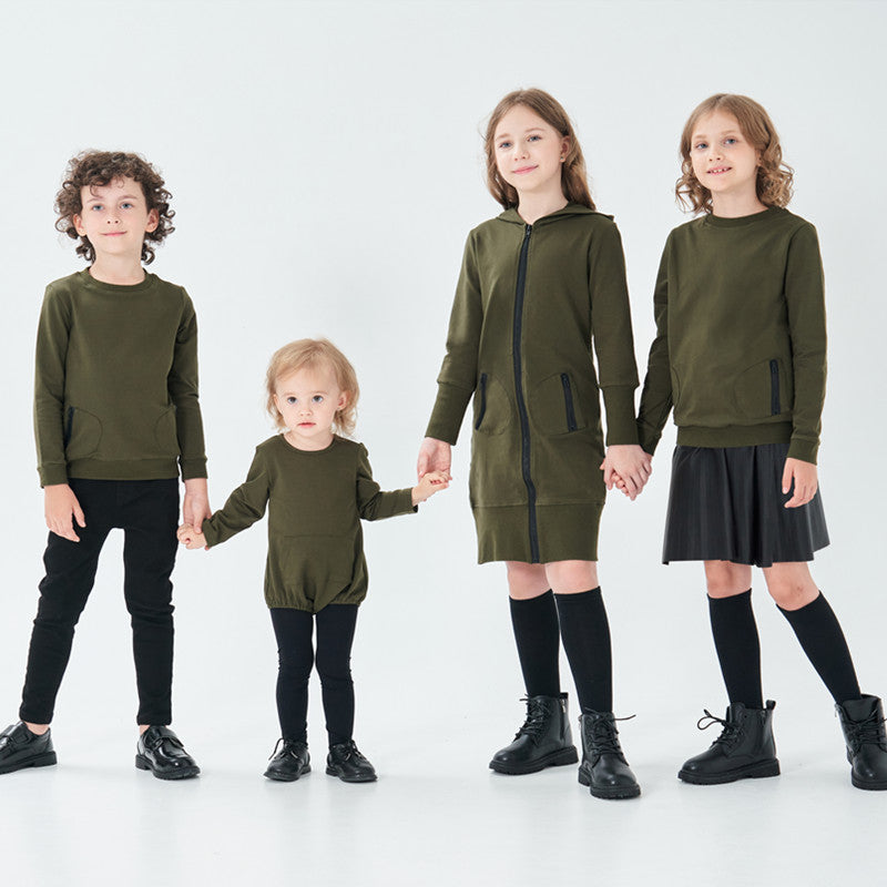 Boys Girls Zipper Casual Dress Top Romper Family Matching